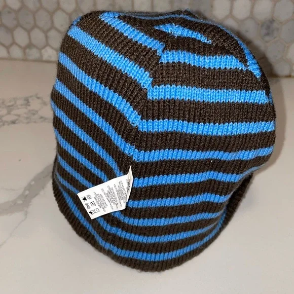 Nike Hat Youth Reversible Brown Blue Knit Sideways Rim Beanie Logo Swoosh Kids S - Picture 4 of 10